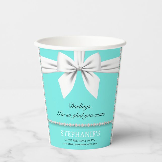 Aqua Elegant Fancy Tiffany Birthday Tableware Paper Cups (Front)