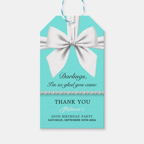 Aqua Elegant Fancy Tiffany Birthday Thank You Gift Tags