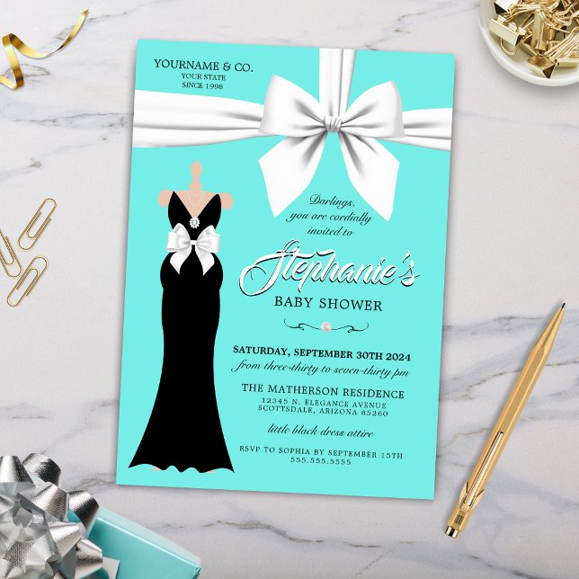 Aqua Elegant Fashion Baby Shower Invitation (Elegant Baby Shower Invitation for Pamper Mommy to be Baby Shower with Aqua Blue Tiffany Theme)