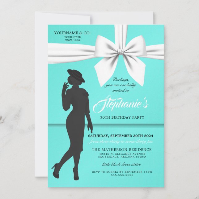 Aqua Elegant Fashion Birthday Invitation (Front)