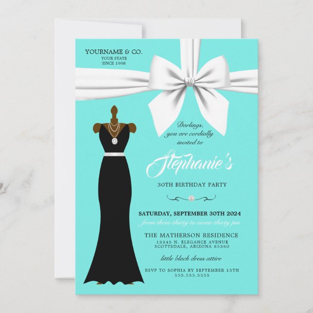 Aqua Elegant Fashion Tiffany Birthday Invitation (Front)