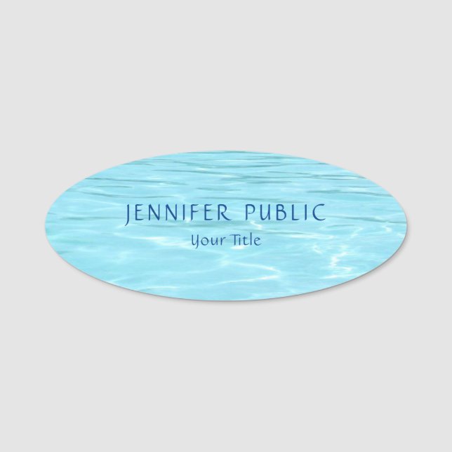 Aqua Elegant Modern Template Nature Blue Water Name Tag (Front)