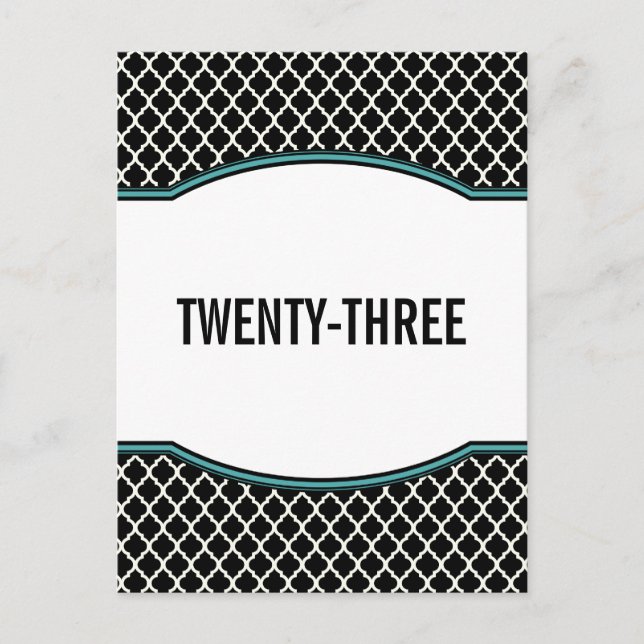 Aqua Elegant Quatrefoil Table Number Postcard (Front)