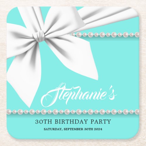 Aqua Elegant Tiffany Pearls Fancy Party Tableware Square Paper Coaster
