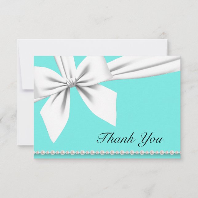 Aqua Elegant Tiffany Pearls Fancy Pearls Thank You Card (Front)