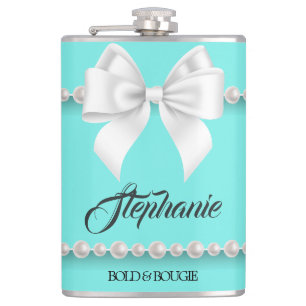 Aqua Elegant Tiffany Pearls Girly Fancy Bougie Flask