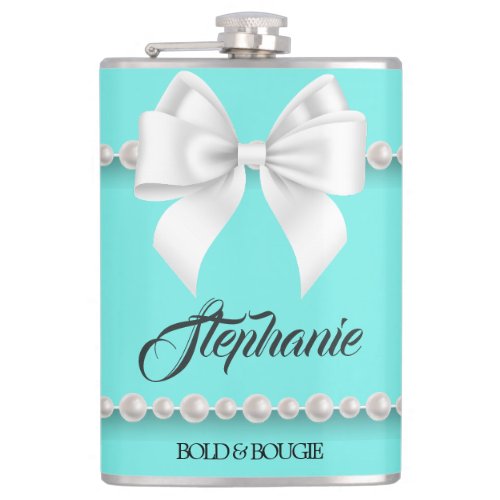 Aqua Elegant Tiffany Pearls Girly Fancy Bougie Flask