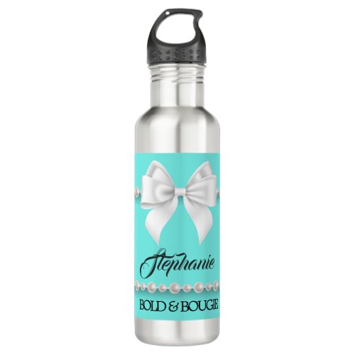 Aqua Elegant Tiffany Pearls Girly Fancy Bougie Stainless Steel Water Bottle
