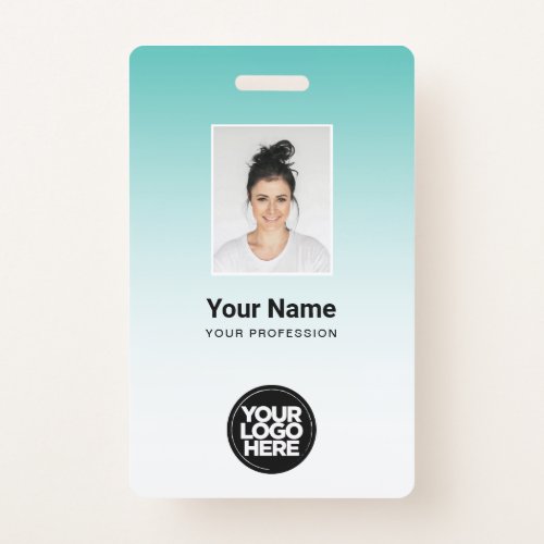 Aqua Employee Photo Bar Code Logo Name Gradient Badge
