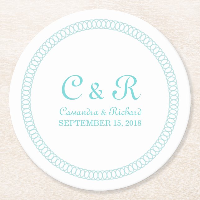 Aqua Encircled Round Paper Coasters (Front)