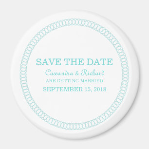 Aqua Encircled Round Save the Date Magnet
