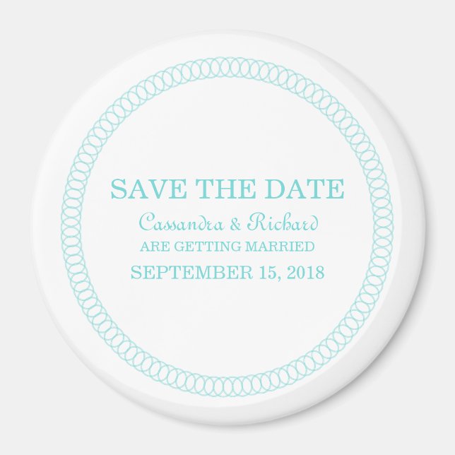 Aqua Encircled Round Save the Date Magnet (Front)