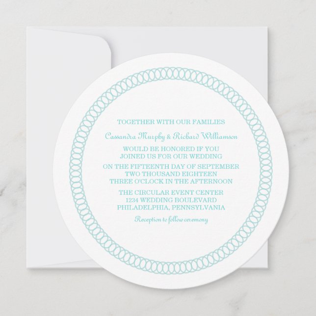 Aqua Encircled Round Wedding Invite (Front)