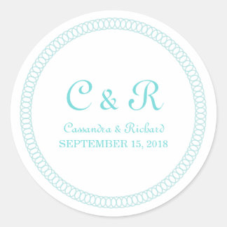 Aqua Encircled Round Wedding Stickers