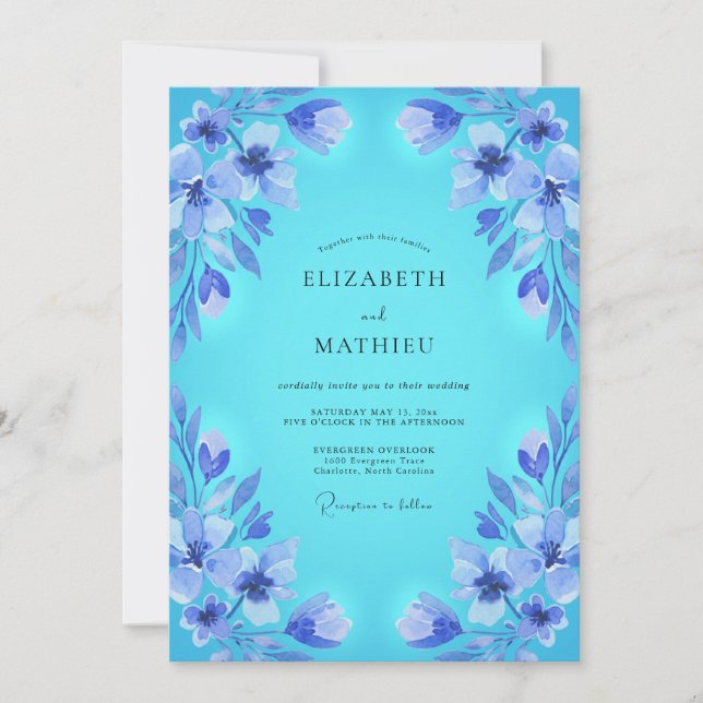 Aqua Ethereal Blossom Wedding Invitation (Front)