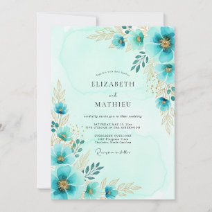 Aqua Ethereal Botanical Spring Wedding Invitation