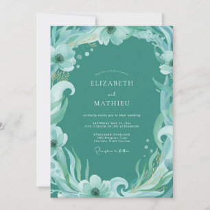 Aqua Ethereal Botanical Watercolor Wedding Invitation