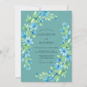 Aqua Ethereal Floral Wedding Invitation