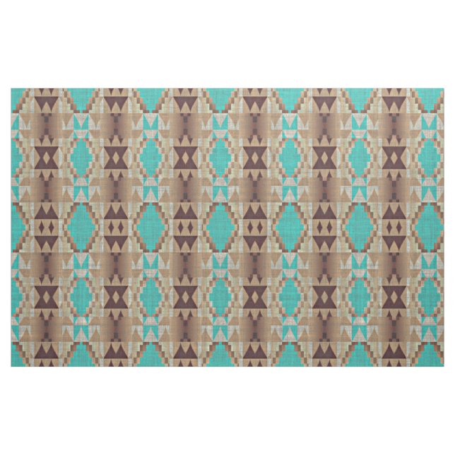 Aqua Ethnic Native American Indian Tribal Pattern Fabric (Fat Quarter)