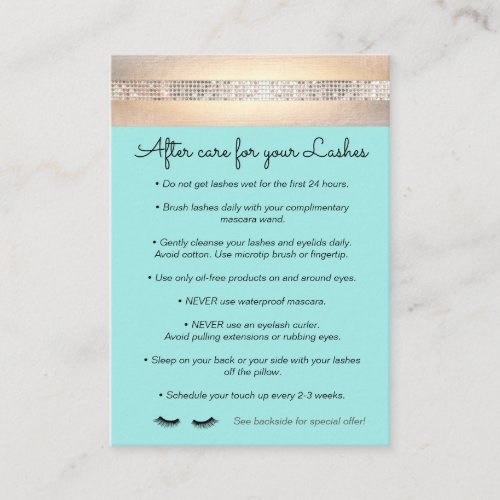 Aqua Eyelash Extensions Aftercare Instructions Referral Card