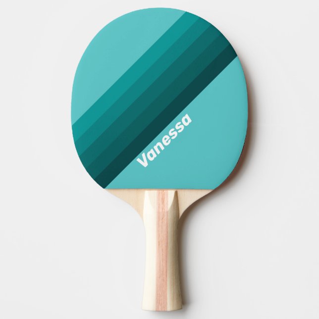 Aqua Fade Stripes with Name Ping Pong Paddle (Front)