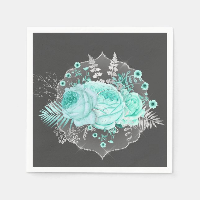 Aqua Fantasy Floral Napkins (Front)