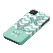Aqua Faux Glitter Anchor Chevron Personalized Case-Mate iPhone Case (Bottom)