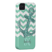 Aqua Faux Glitter Anchor Chevron Personalized Case-Mate iPhone Case (Back/Right)