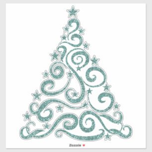 Aqua Faux Glitter   Christmas Swirl Tree Sticker