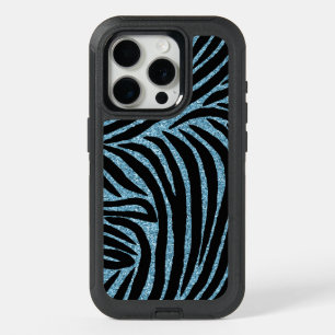 Aqua Faux Glitter Zebra Print iPhone 15 Pro Case