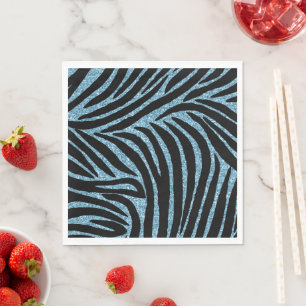 Aqua Faux Glitter Zebra Print Napkins