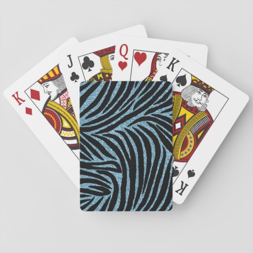 Aqua Faux Glitter Zebra Print Poker Cards