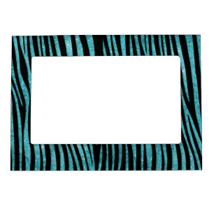 Aqua Faux Glitter Zebra Stripes Magnetic Picture Frame