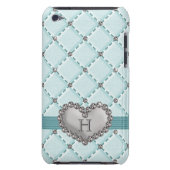 Aqua Faux Quilted Diamond Heart iPod Touch 4g Case (Back)