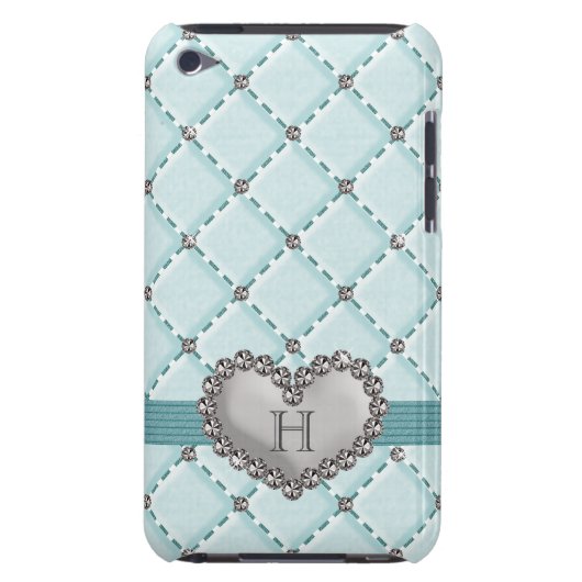 Aqua Faux Quilted Diamond Heart iPod Touch 4g Case (Back)