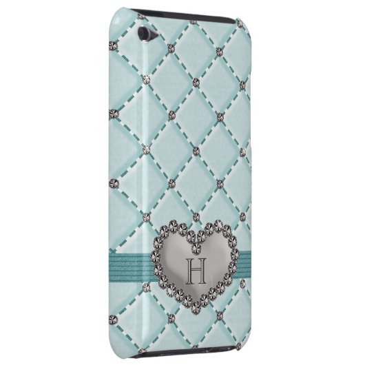 Aqua Faux Quilted Diamond Heart iPod Touch 4g Case (Back/Right)