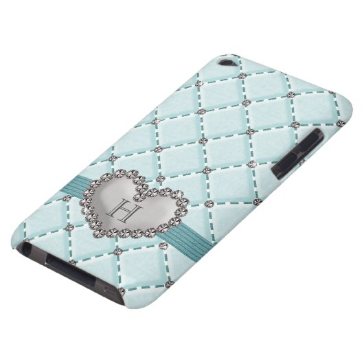 Aqua Faux Quilted Diamond Heart iPod Touch 4g Case (Bottom)