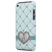 Aqua Faux Quilted Diamond Heart iPod Touch 4g Case (Back Left)