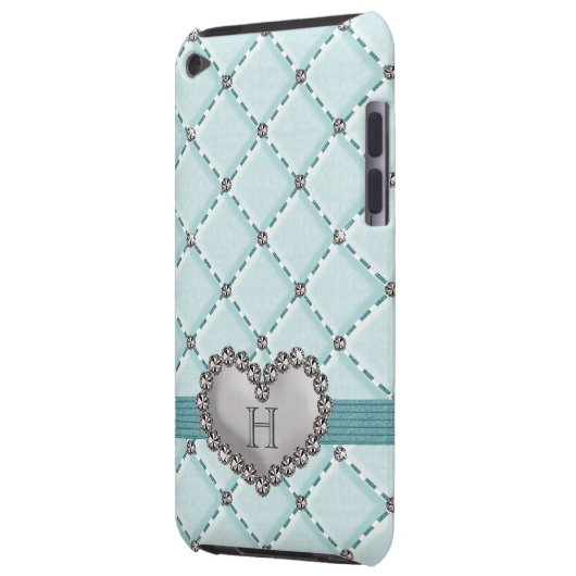 Aqua Faux Quilted Diamond Heart iPod Touch 4g Case (Back Left)
