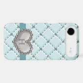 Aqua Faux Quilted Diamond Heart iPod Touch 4g Case (Back (Horizontal))