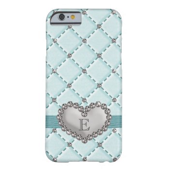Aqua Faux Quilted Rhinestone Heart Barely There Iphone 6 Case by cutecases at Zazzle