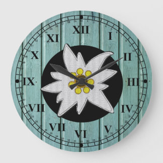 Aqua Faux Wood & Edelweiss Large Clock