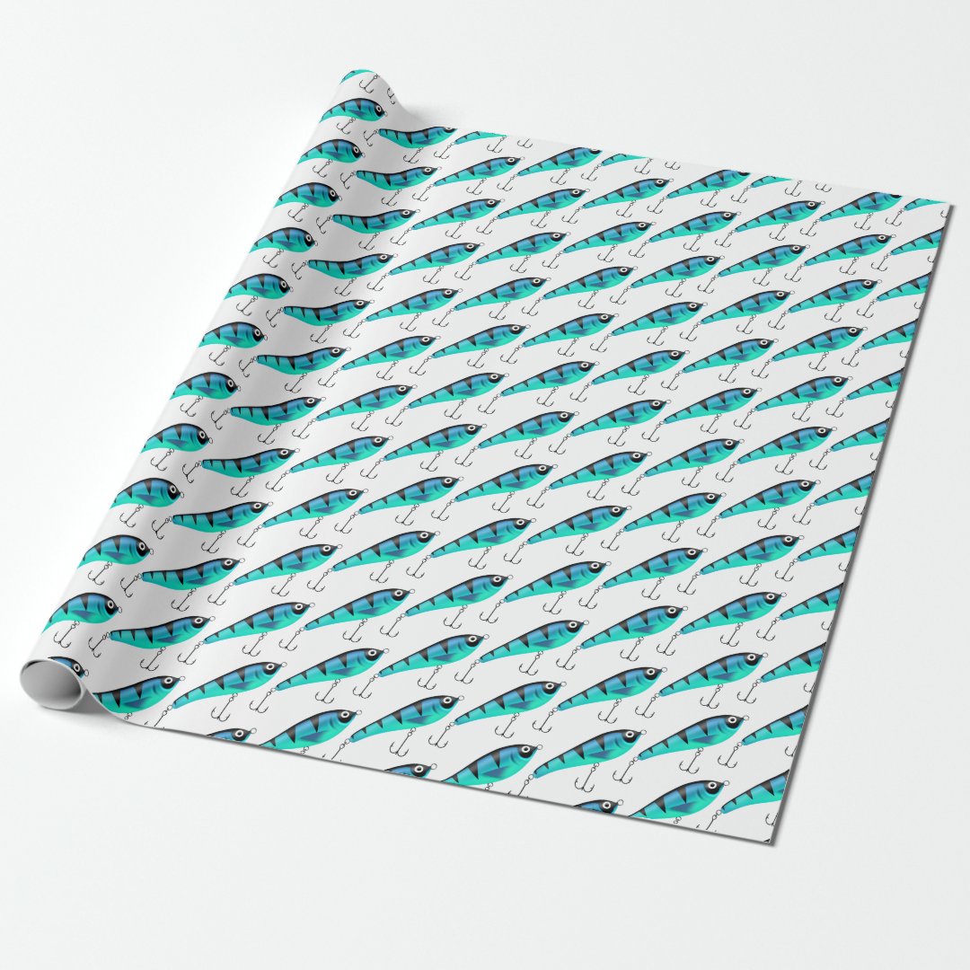 aqua fishing lures wrapping paper Zazzle