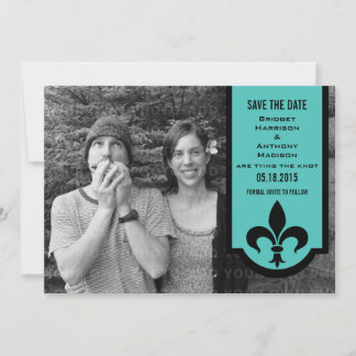Aqua Fleur De Lis Banner Save the Date Invite