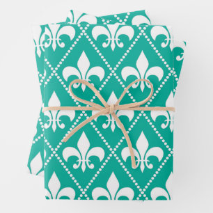 Aqua Fleur de Lis Wrapping Paper Sheets