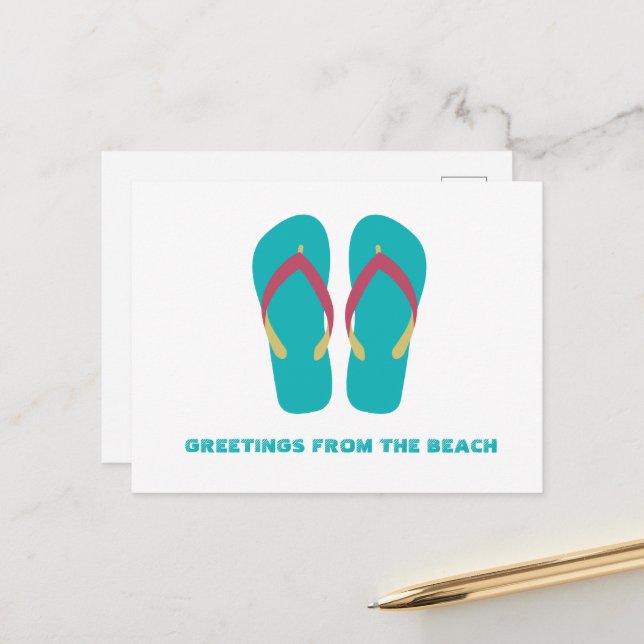 Aqua Flip Flops Greeting Postcard (Front/Back In Situ)