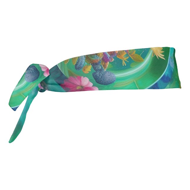 Aqua Floral Abstract Garden  Tie Headband (Rotate 270)