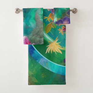 Aqua Floral Abstract underwater Garden   Bath Towel Set