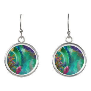 Aqua Floral Abstract underwater Garden   Earrings