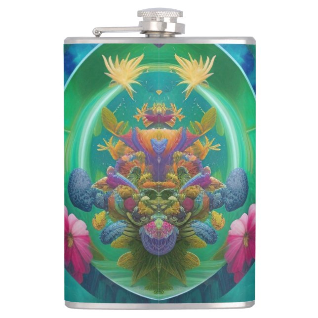 Aqua Floral Abstract underwater Garden   Flask (Front)